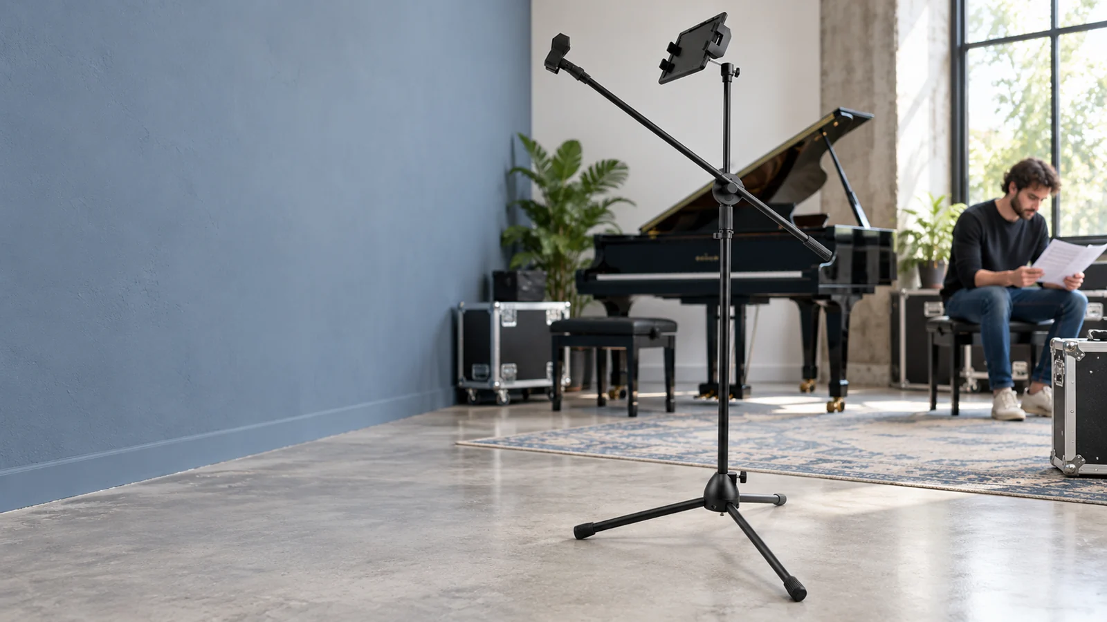 A-200 microphone stand with tablet holder in a music room