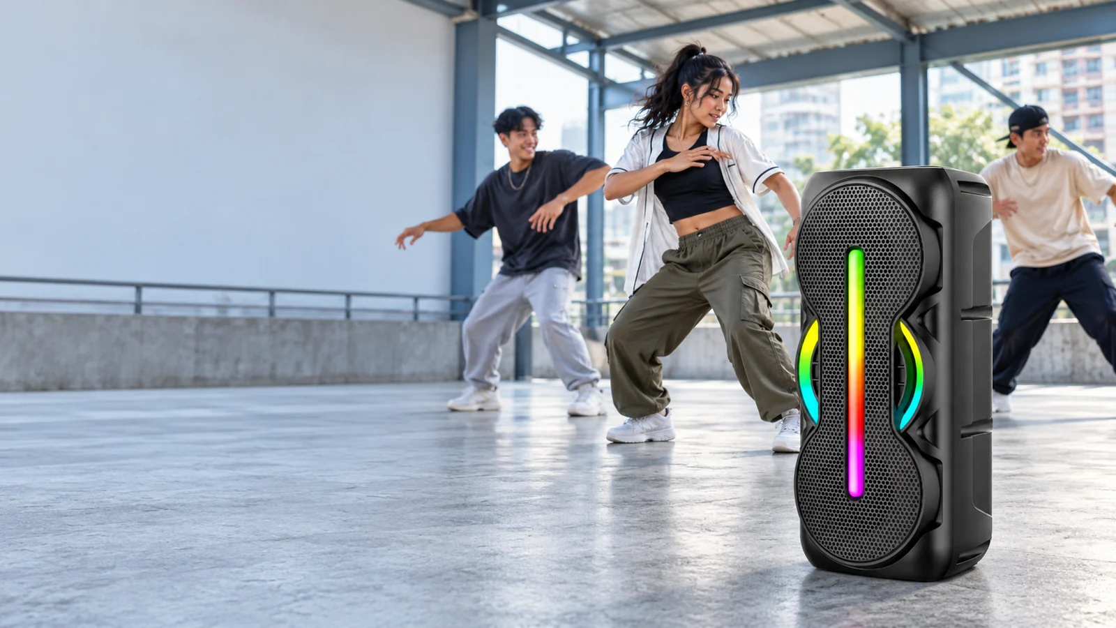 TTS-4305 Robotto speaker in a bright dance rehearsal space